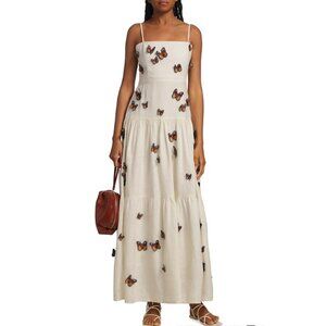 Agua By Agua Bendita Lima Embroidered Butterfly Linen Maxi Dress